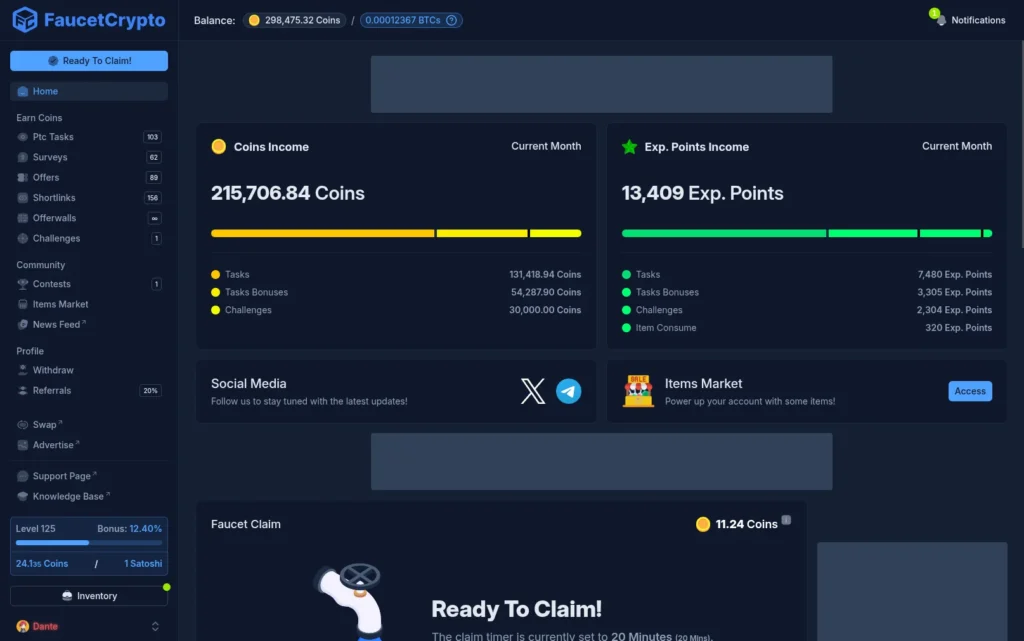 Earn crypto from FaucetCrypto